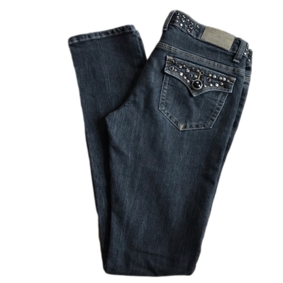 PREMIER bling flap back pocket stretch skinny jeans size 3/4 - Picture 1 of 9